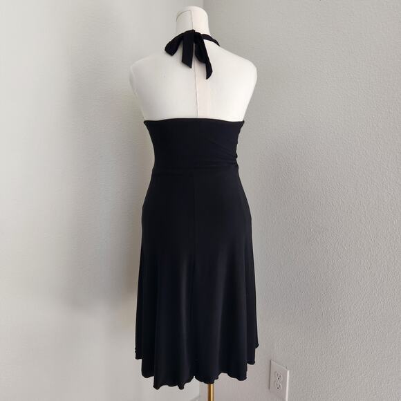 Y2K Byer Black Red Halter Ruched Waist A-Line Midi Dress V Neck Vampirecore L - Picture 8 of 10